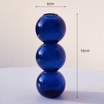 Blue 3 stack glass bubble vase with dimensions