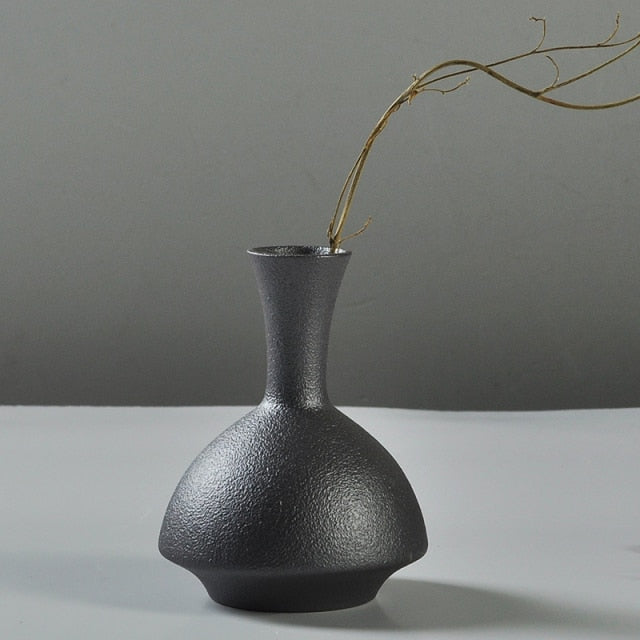 Black ceramic vase with textured glaze