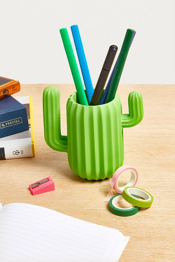 Desktop organiser, pen holder, magnetic arms, cactus