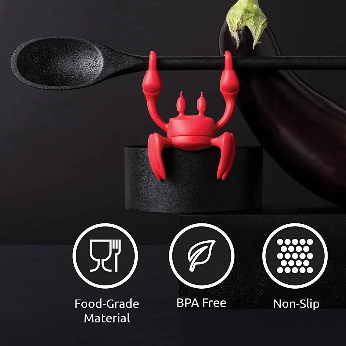 Red crab silicon spoon holder pot clip steam releaser with notations