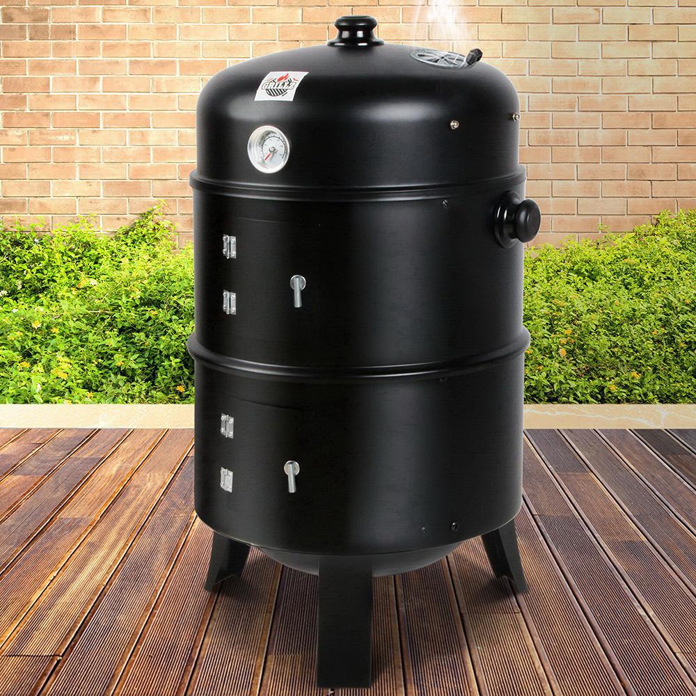 3-in-1 Charcoal BBQ Smoker - Black-0