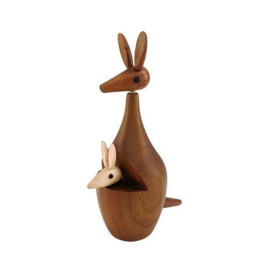 Wooden timber kangaroo with joey in pouch