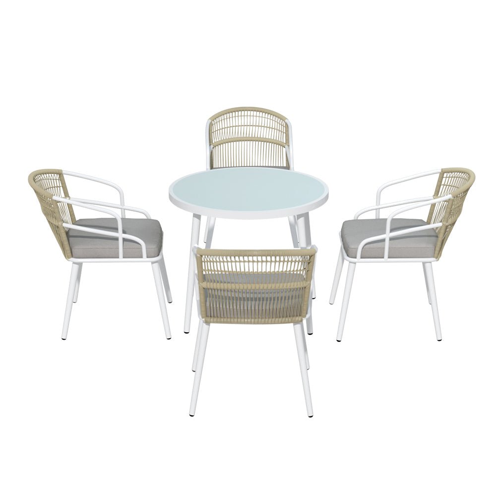 4 Seater Outdoor Handwoven Rope Chair Dining Set - White-3