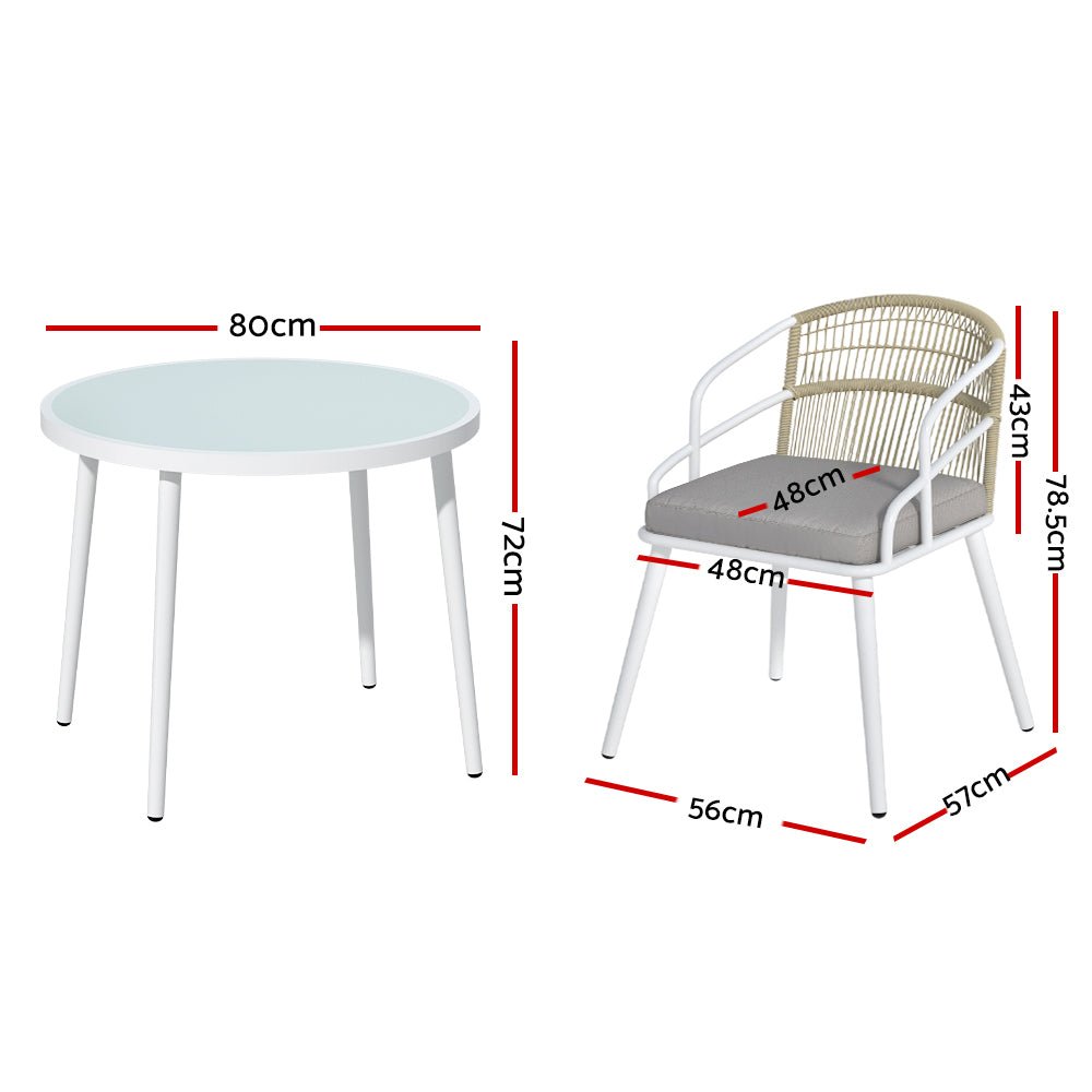 4 Seater Outdoor Handwoven Rope Chair Dining Set - White-2