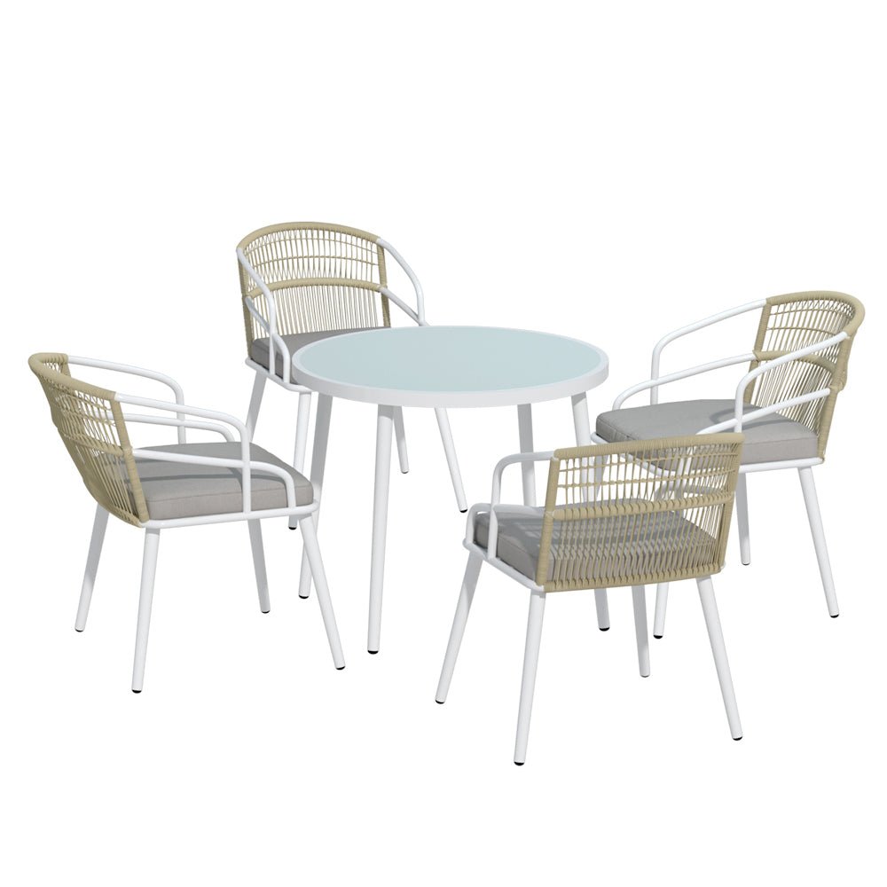 4 Seater Outdoor Handwoven Rope Chair Dining Set - White-1