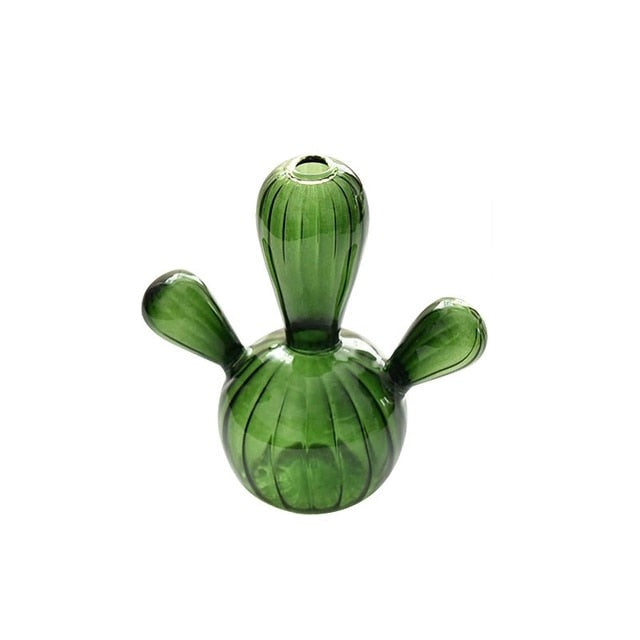 Green glass cactus vase with round base