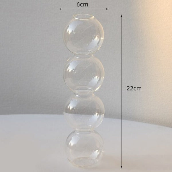 Clear 4 stack glass bubble vase with dimensions