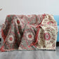 Rusty red and cream double sided fringed throw blanket with floral design