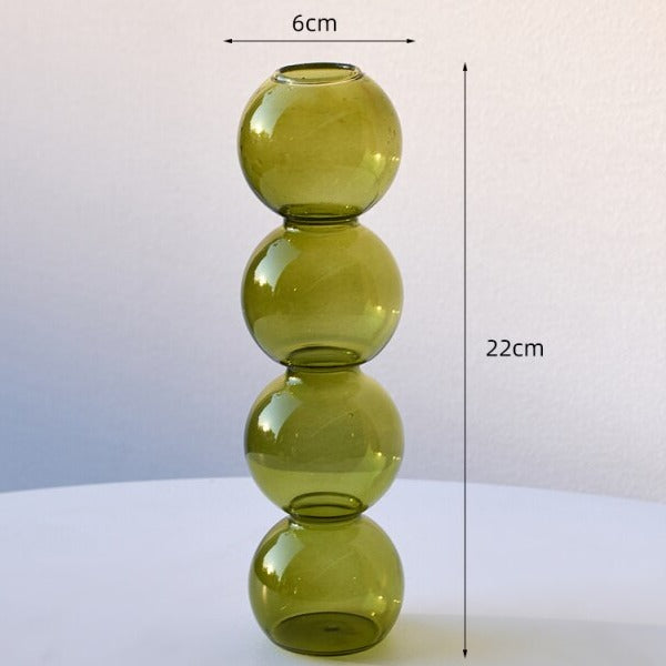 Green 4 stack glass bubble vase with dimensions