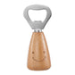 Stainless steel bottle opener with wooden handle and smiley face