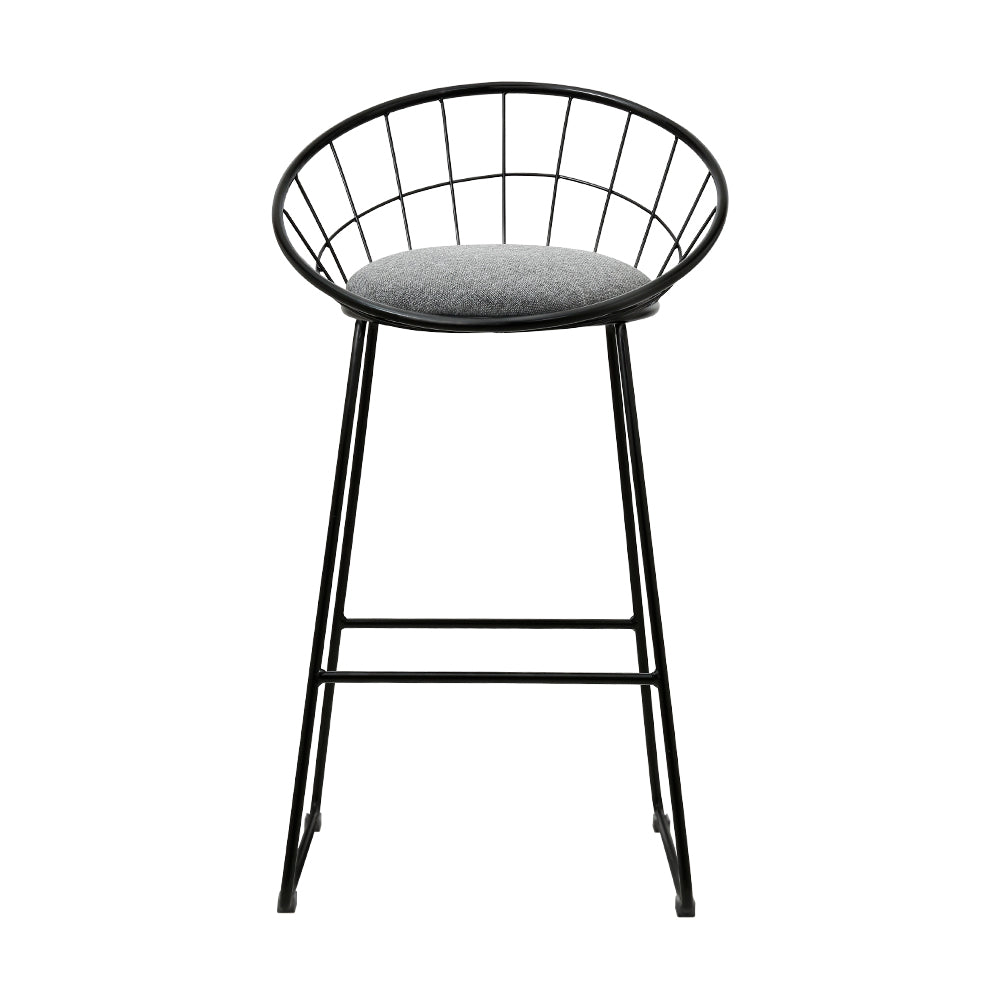 Steel bar stool with grey cushioned seating