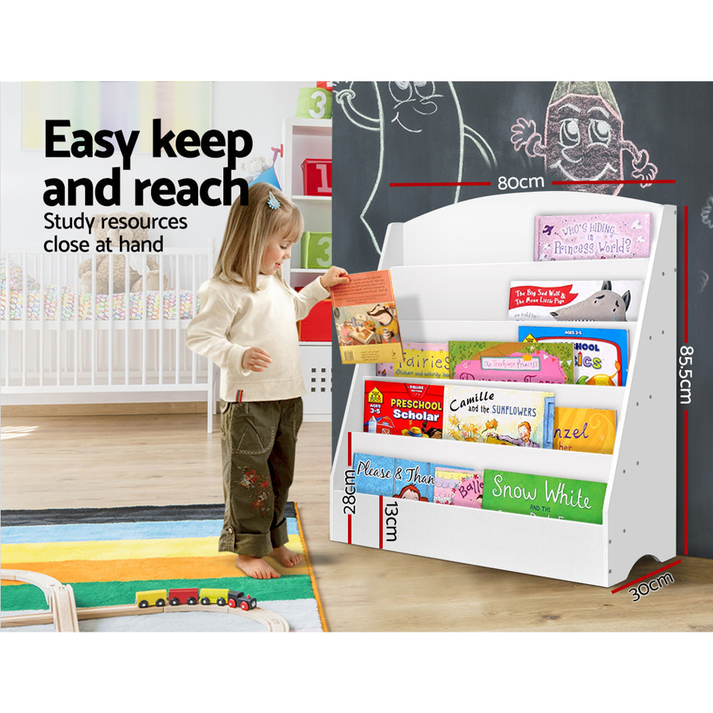 5 Tiers Kids Bookshelf Magazine Shelf Organiser Bookcase Display Rack White-2