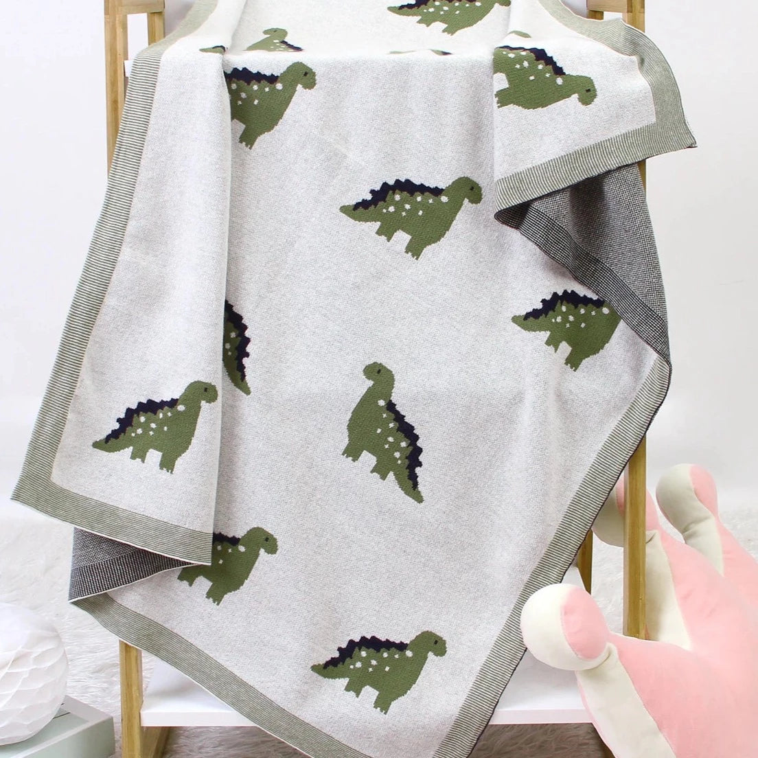 Cotton knit dinosaur baby blanket