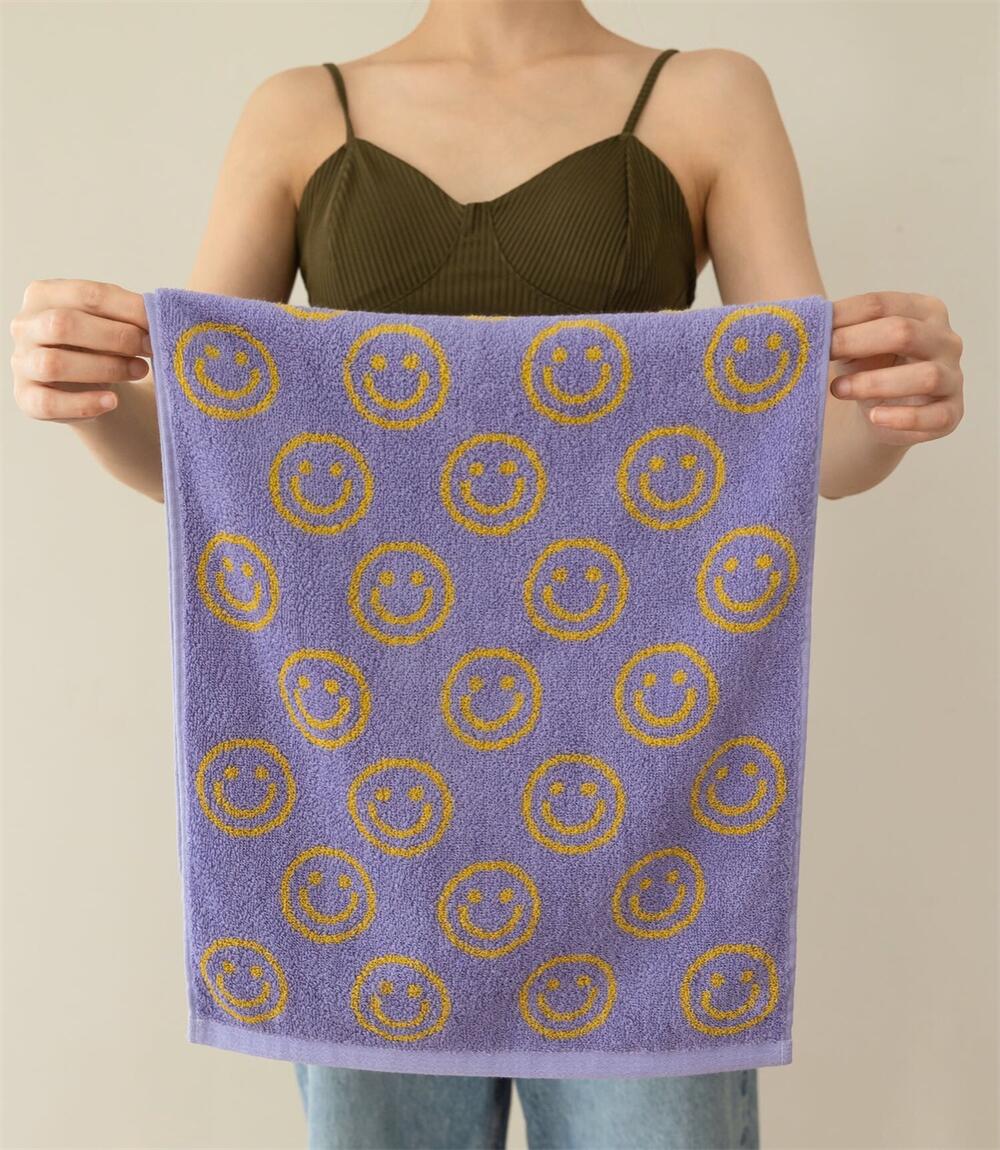 Purple yellow smiley face hand face towel