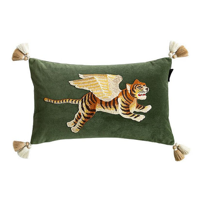 Cushion covers, velvet embroidered 'Flying Tiger' 2 sizes, 2 colours