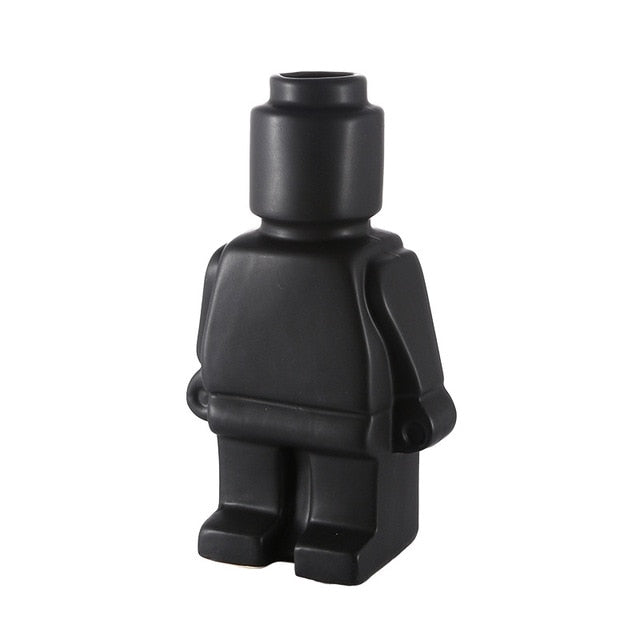 Black lego man ceramic vase