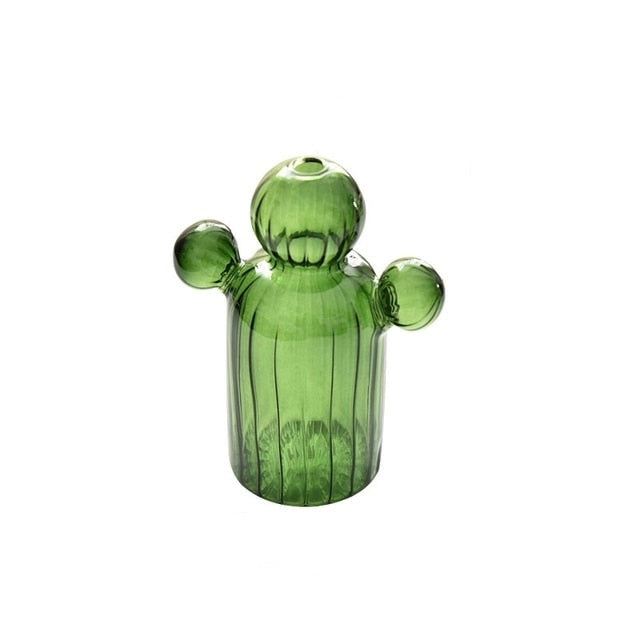 Green glass cactus vase with round top