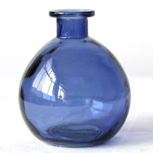 Blue bulb shaped glass vase