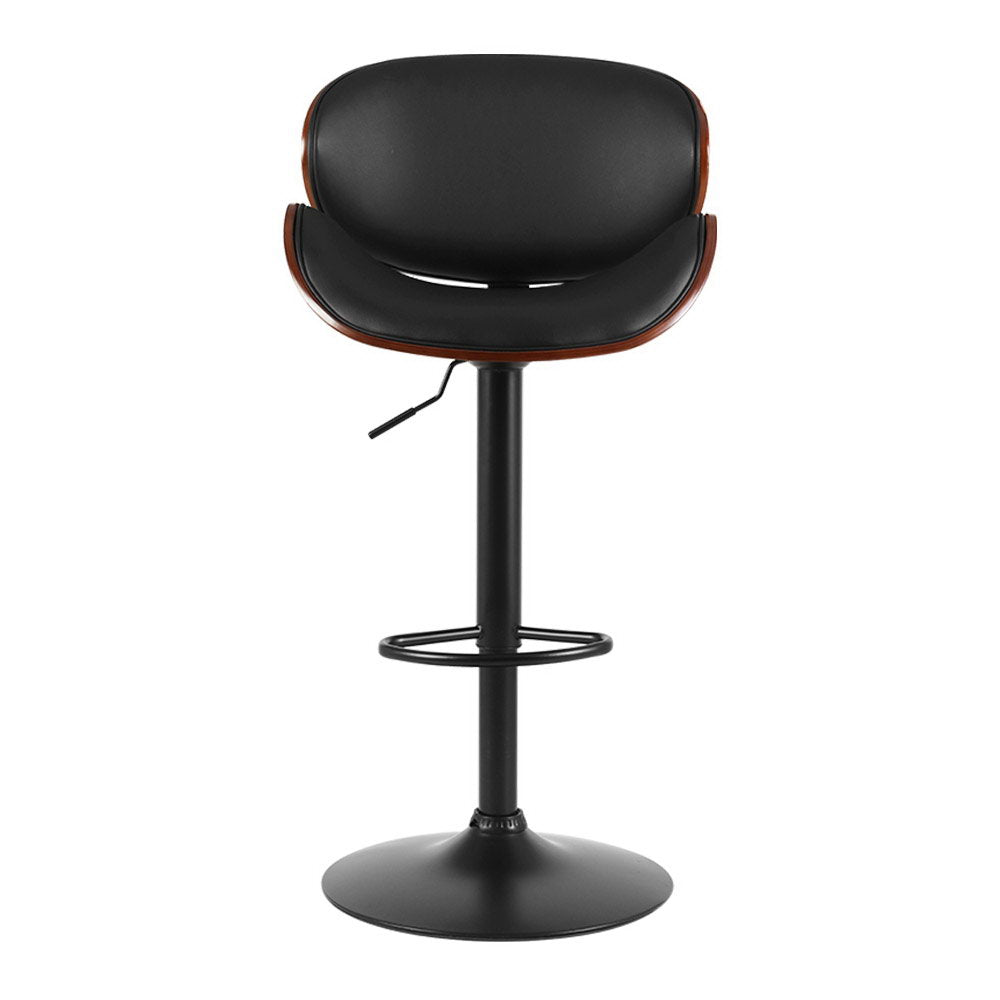 Set of 2 Alexander Bar Stools with Gas Lift Wood & Black Leather-2