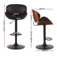 Set of 2 Alexander Bar Stools with Gas Lift Wood & Black Leather-1