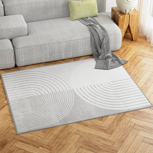 Cyril Floor Rug 120cmx160cm Faux Rabbit Fur Style - White & Grey-0