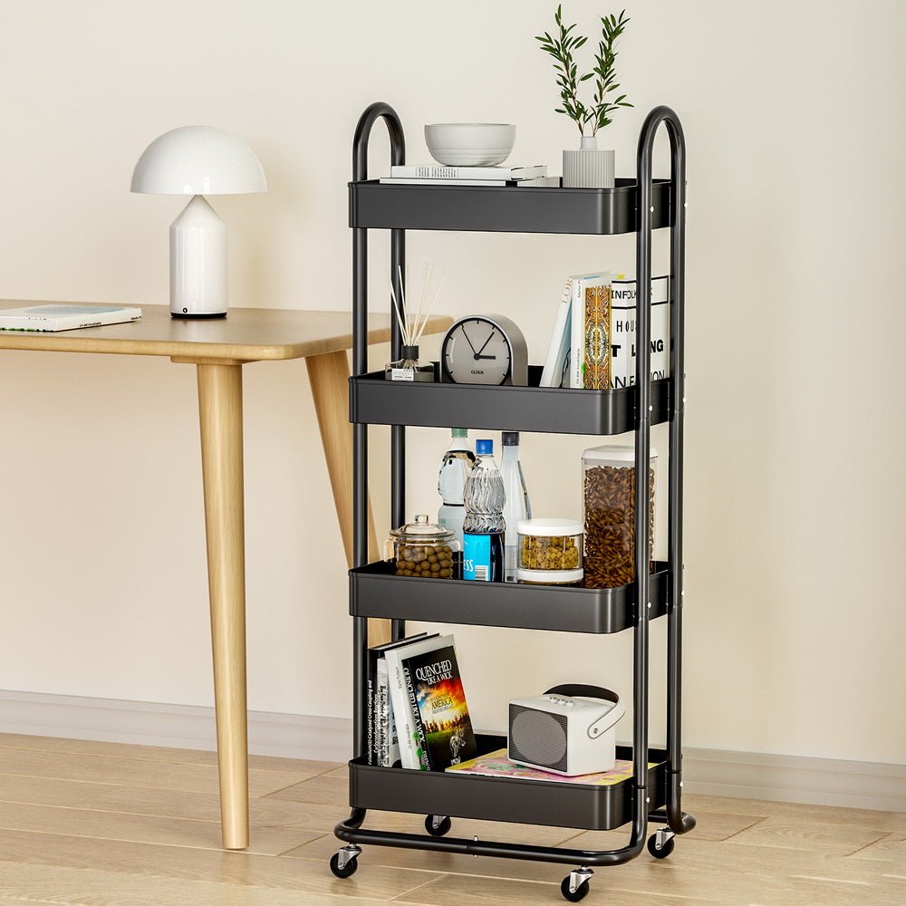 Storage Trolley Kitchen Cart 4 Tiers Black-4