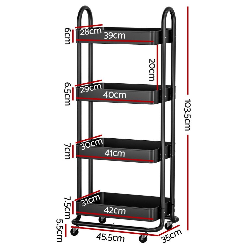 Storage Trolley Kitchen Cart 4 Tiers Black-1