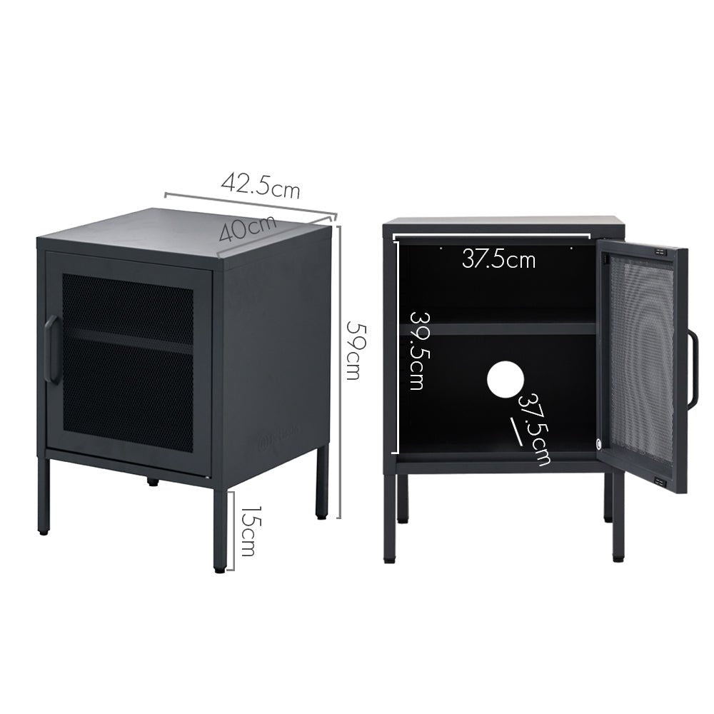 Mesh Metal Bedside Table Cabinet - Black-2