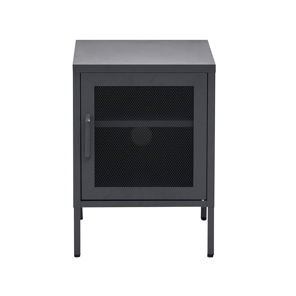 Mesh Metal Bedside Table Cabinet - Black-1