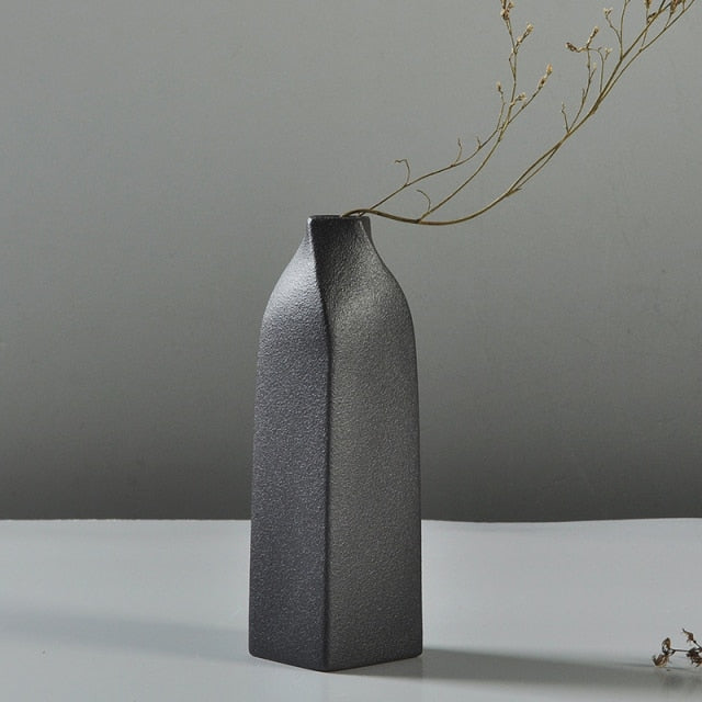 Black ceramic vase with textured glaze