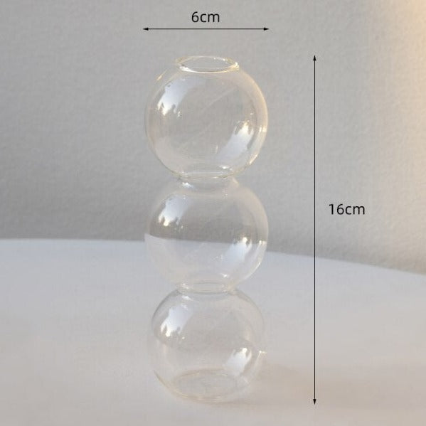 Clear 3 stack glass bubble vase with dimensions