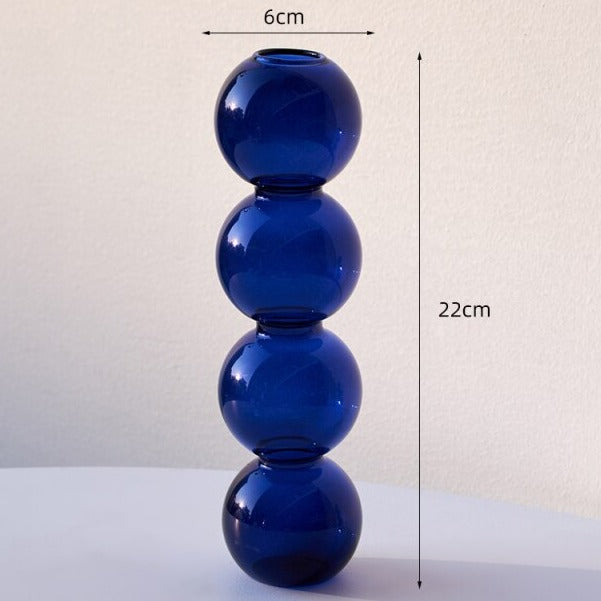 Blue 4 stack glass bubble vase with dimensions