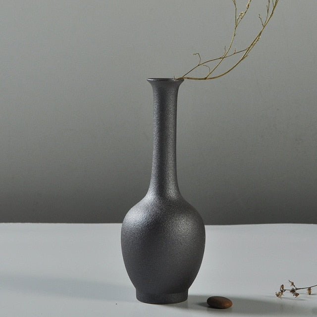 Black ceramic vase with textured glaze