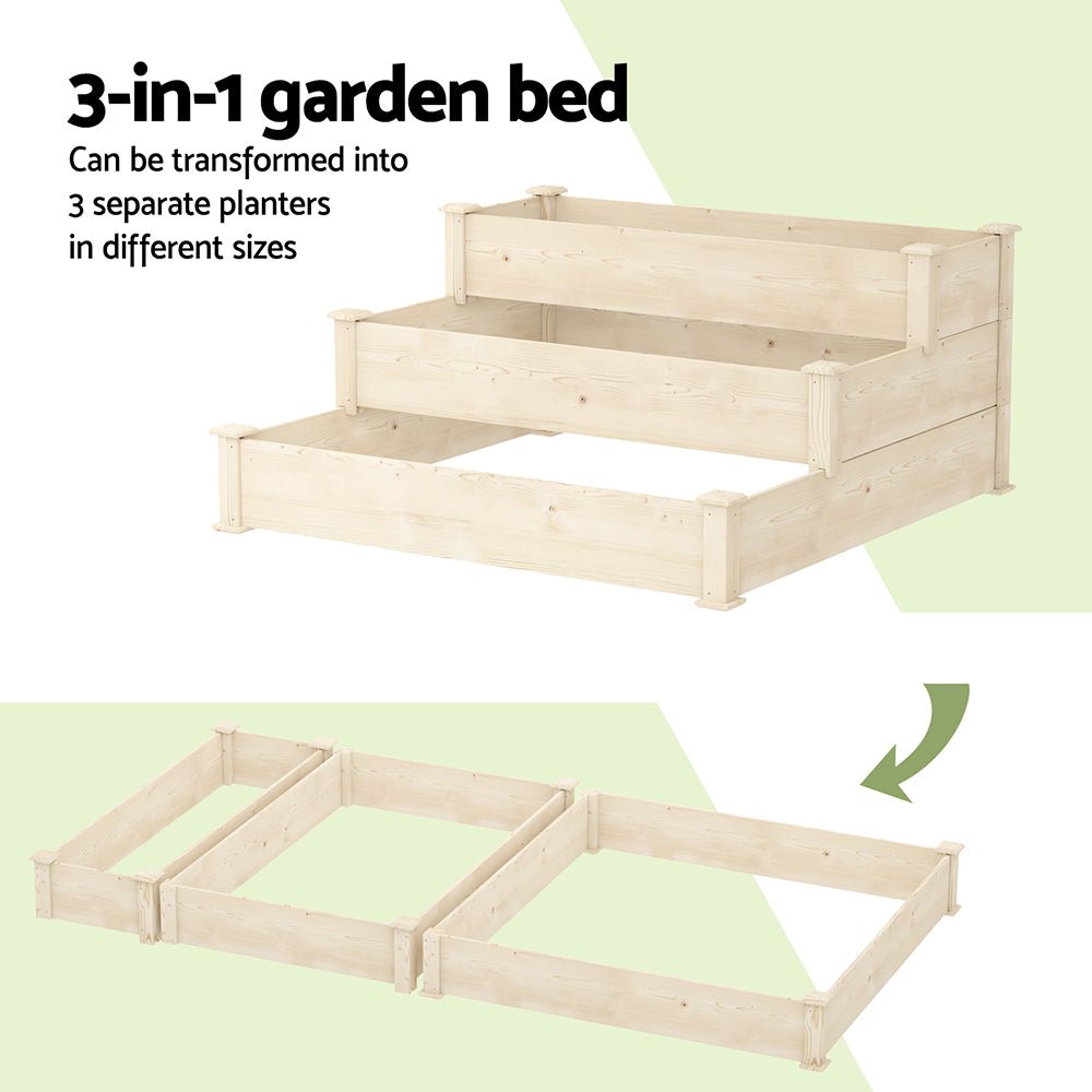 Fingers 3-Tier Wooden Raised Garden Bed Elevated Ground Vegetable Planter Box-4