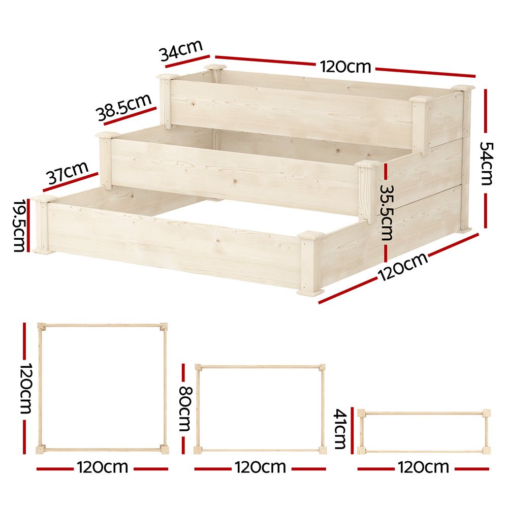 Fingers 3-Tier Wooden Raised Garden Bed Elevated Ground Vegetable Planter Box-1