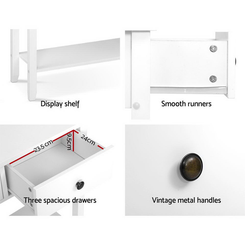 Hallway Console Table With 3 Drawers White-4