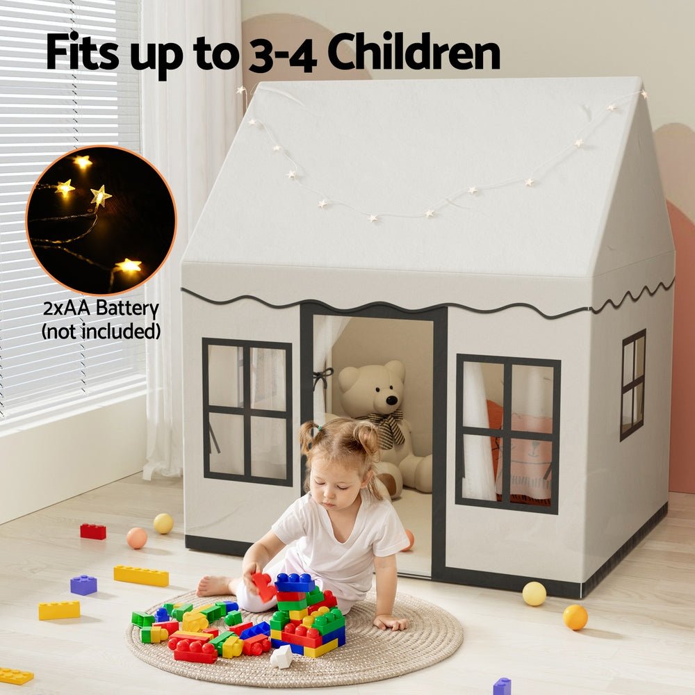 Kids Play Tent Playhouse Castle with String Lights Floor Mat Side Pocket-3