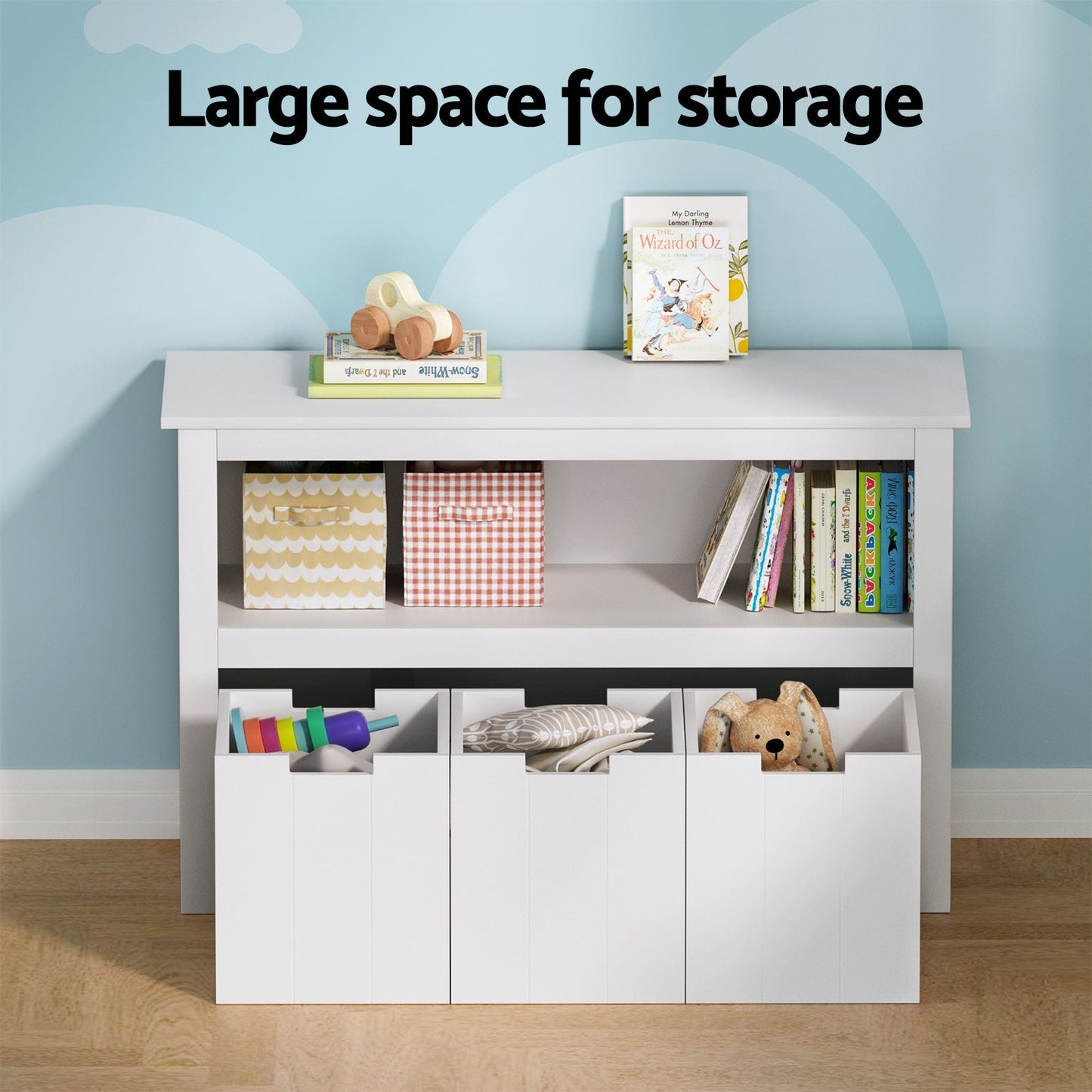 Kids Bookshelf 3 Drawers Storage Children Bookcase Toy Organiser Display-4