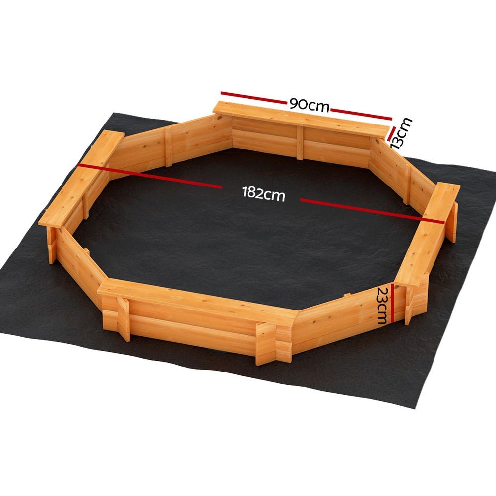 Kids Octagon Style Wooden Sandpit Wooden with Cover 182cm-1