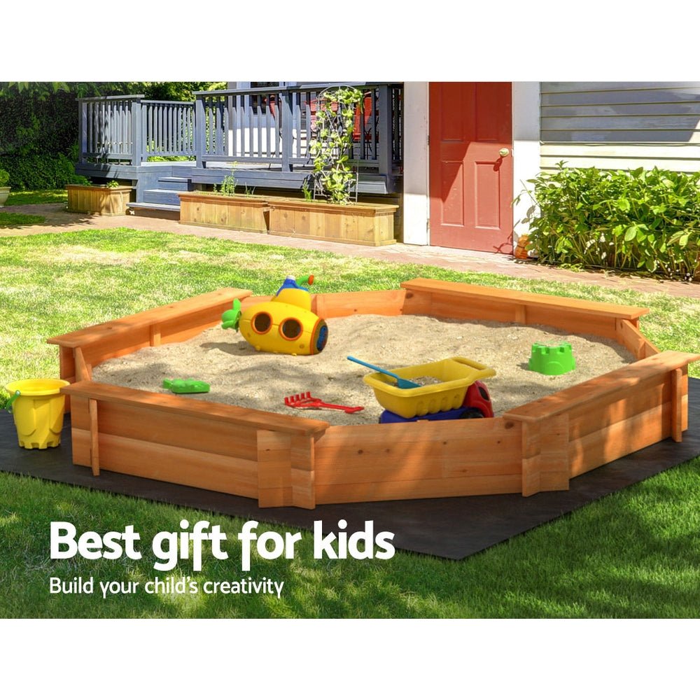 Kids Octagon Style Wooden Sandpit Wooden with Cover 182cm-3