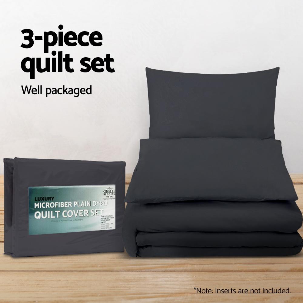 King Size Classic Quilt Cover Set - Black-4