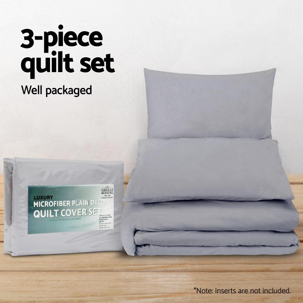 King Size Classic Quilt Cover Set - Grey-3