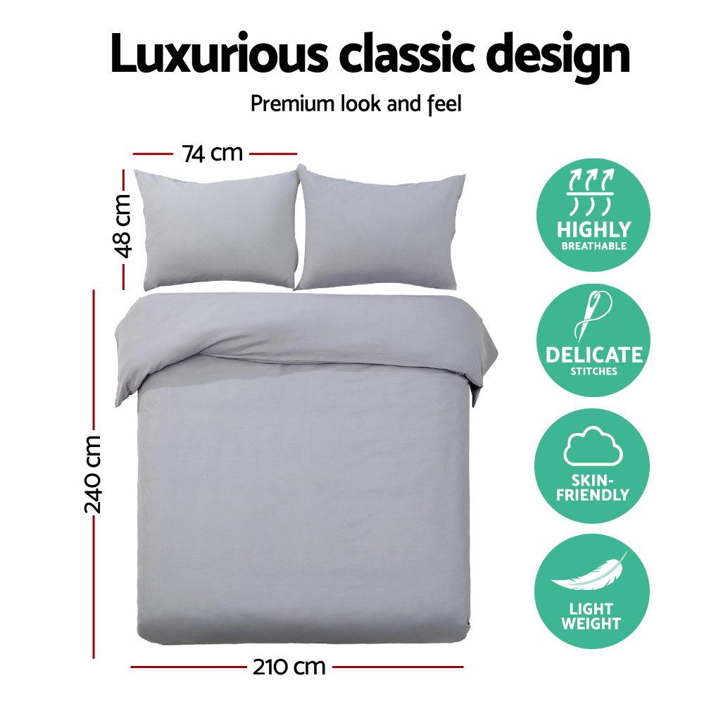 King Size Classic Quilt Cover Set - Grey-1