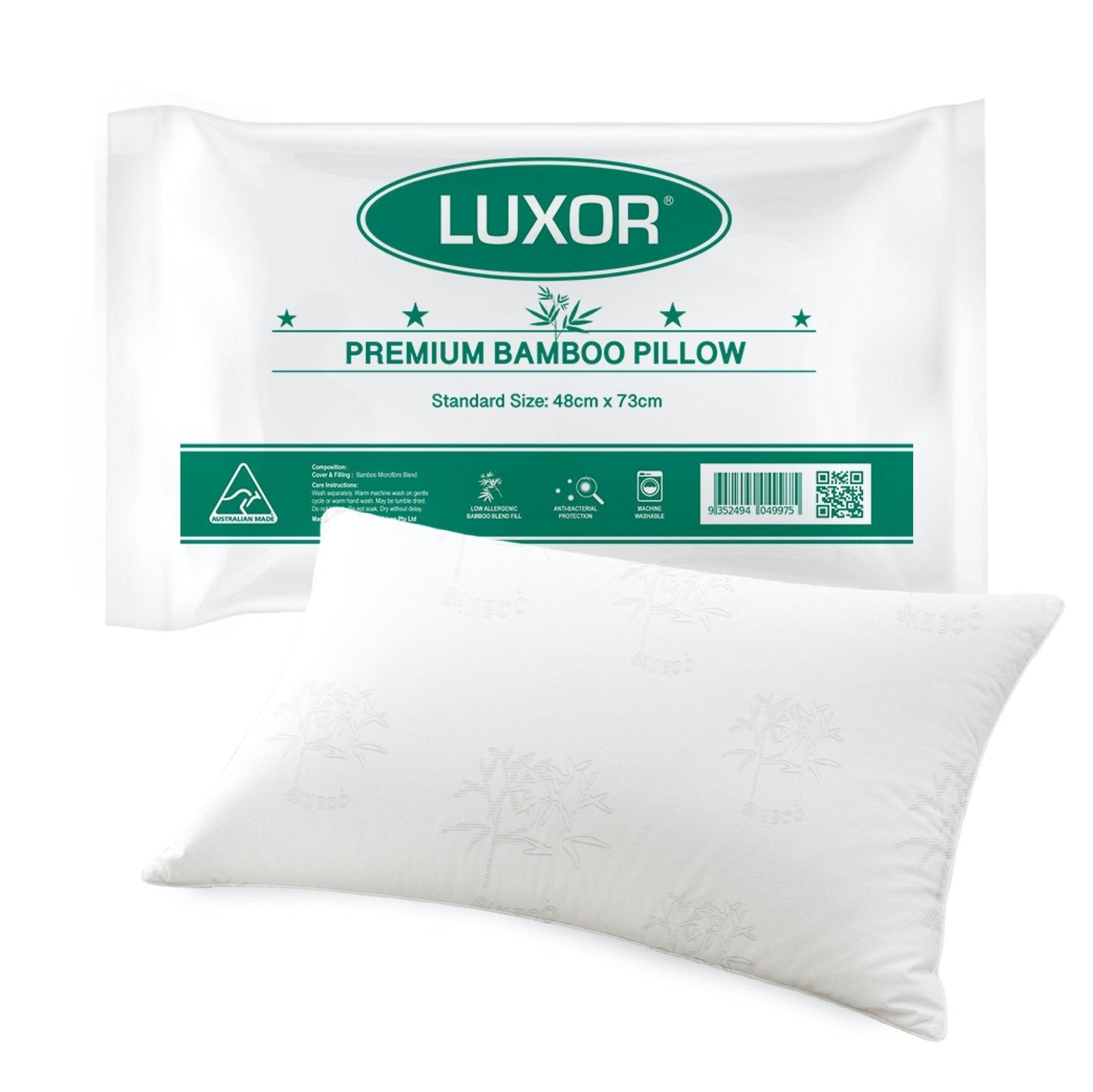 Luxor Australian Made Bamboo Cooling Pillow Standard Size Single Pack-0