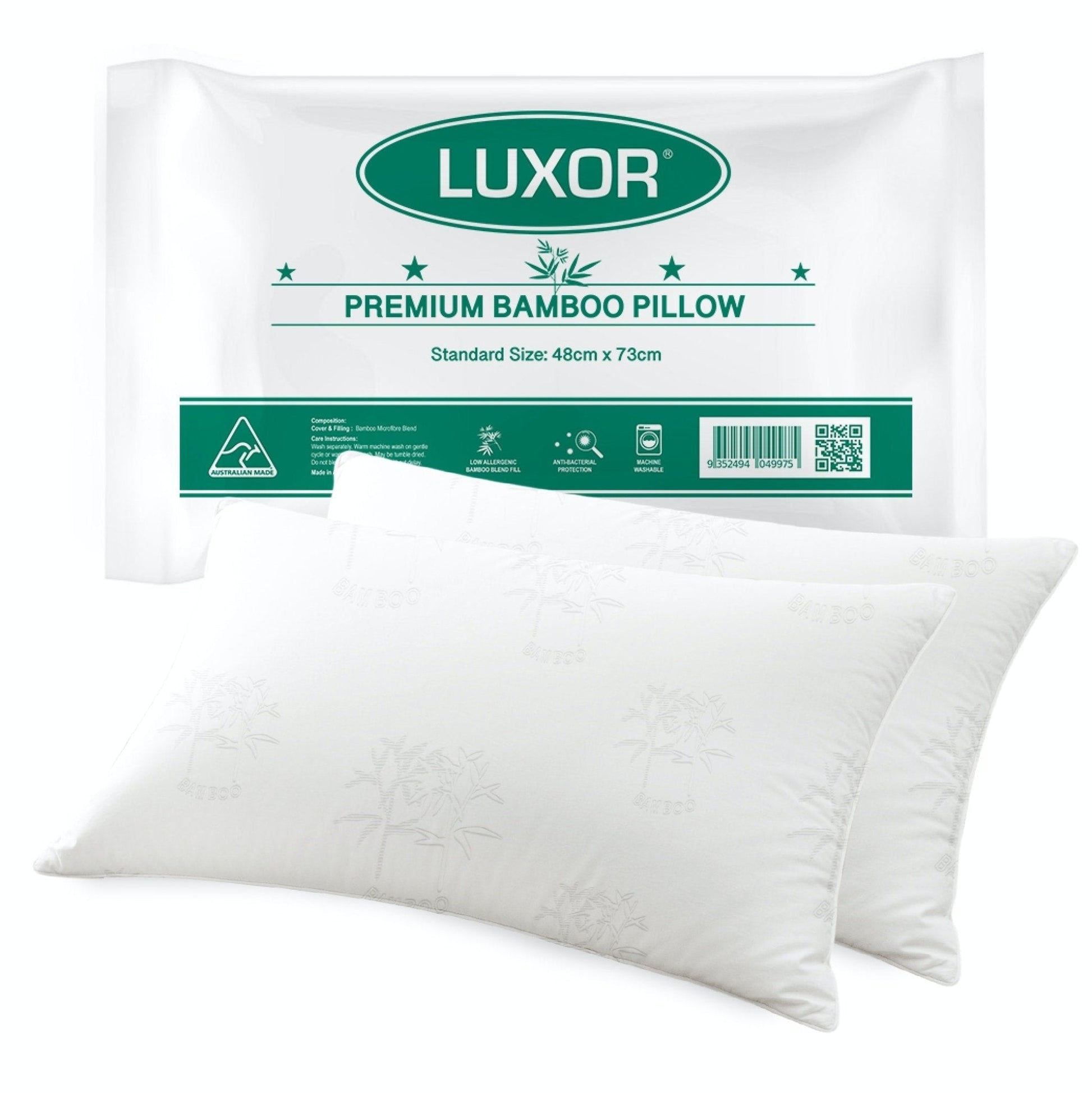 Luxor Australian Made Bamboo Cooling Pillow Standard Size Twin Pack-0