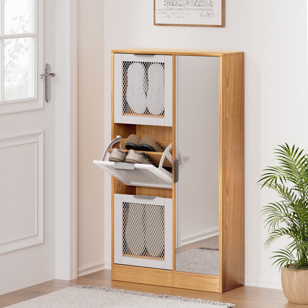 Mirror Shoe Cabinet White Mesh-6