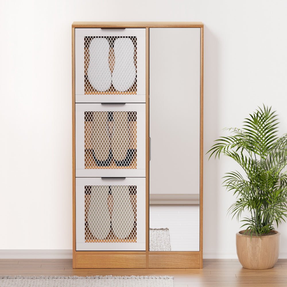 Mirror Shoe Cabinet White Mesh-3