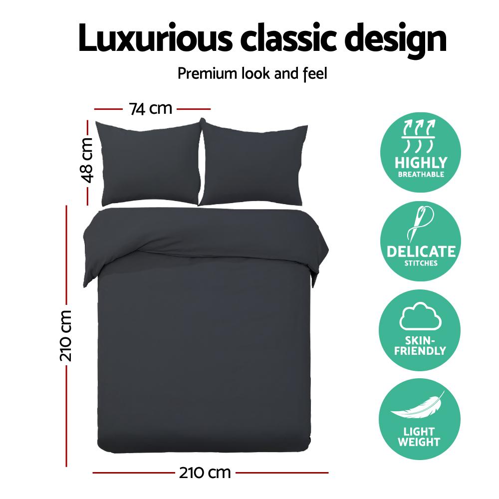 Queen Size Classic Quilt Cover Set - Black-1