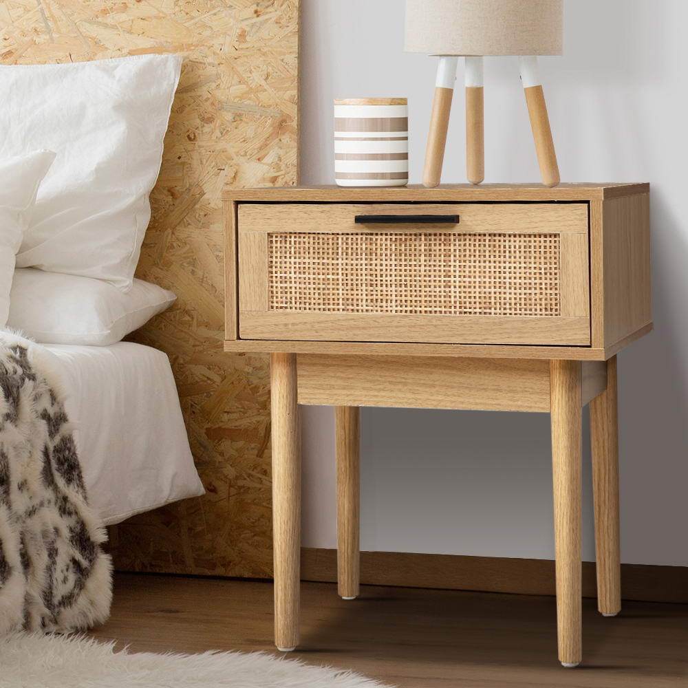 Rattan Bedroom Package | 2 x Bedside Tables with Drawer & Tallboy With 6 Drawers-1