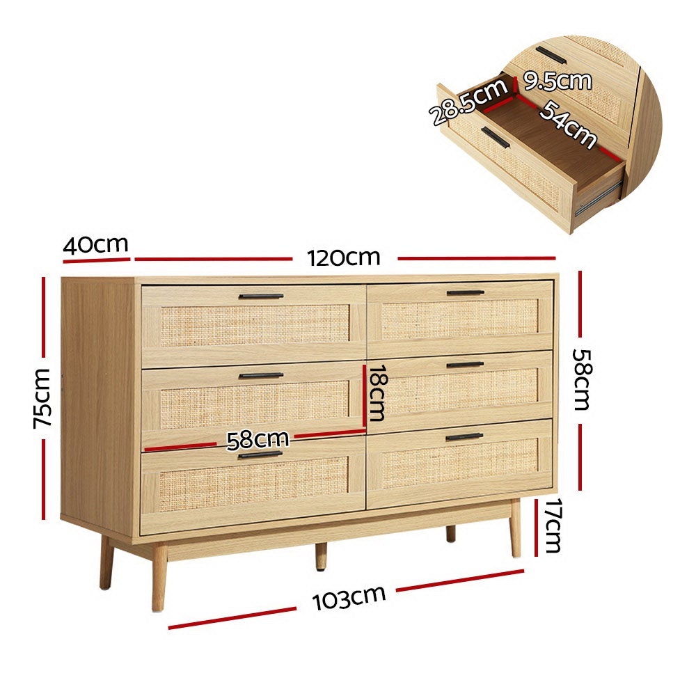 Rattan Bedroom Package | 2 x Bedside Tables with Drawer & Tallboy With 6 Drawers-4